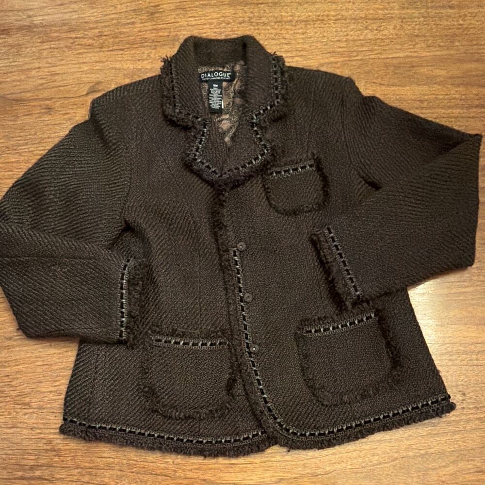 Vintage Women 18W Wool Acrylic Brown Boxy Earthy Artsy Crop Whimsical Boho Y2K